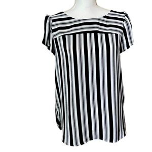 LOFT Striped Nautical Bar V-Back Cutout Short Sleeve Work Lightweight Blouse
